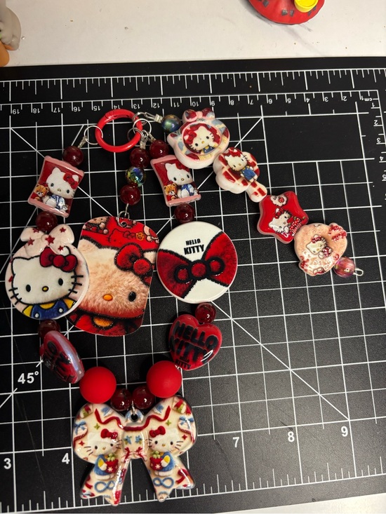 Hello Kitty Accessories - Hello Kitty Red and White Multi-Charm keychain